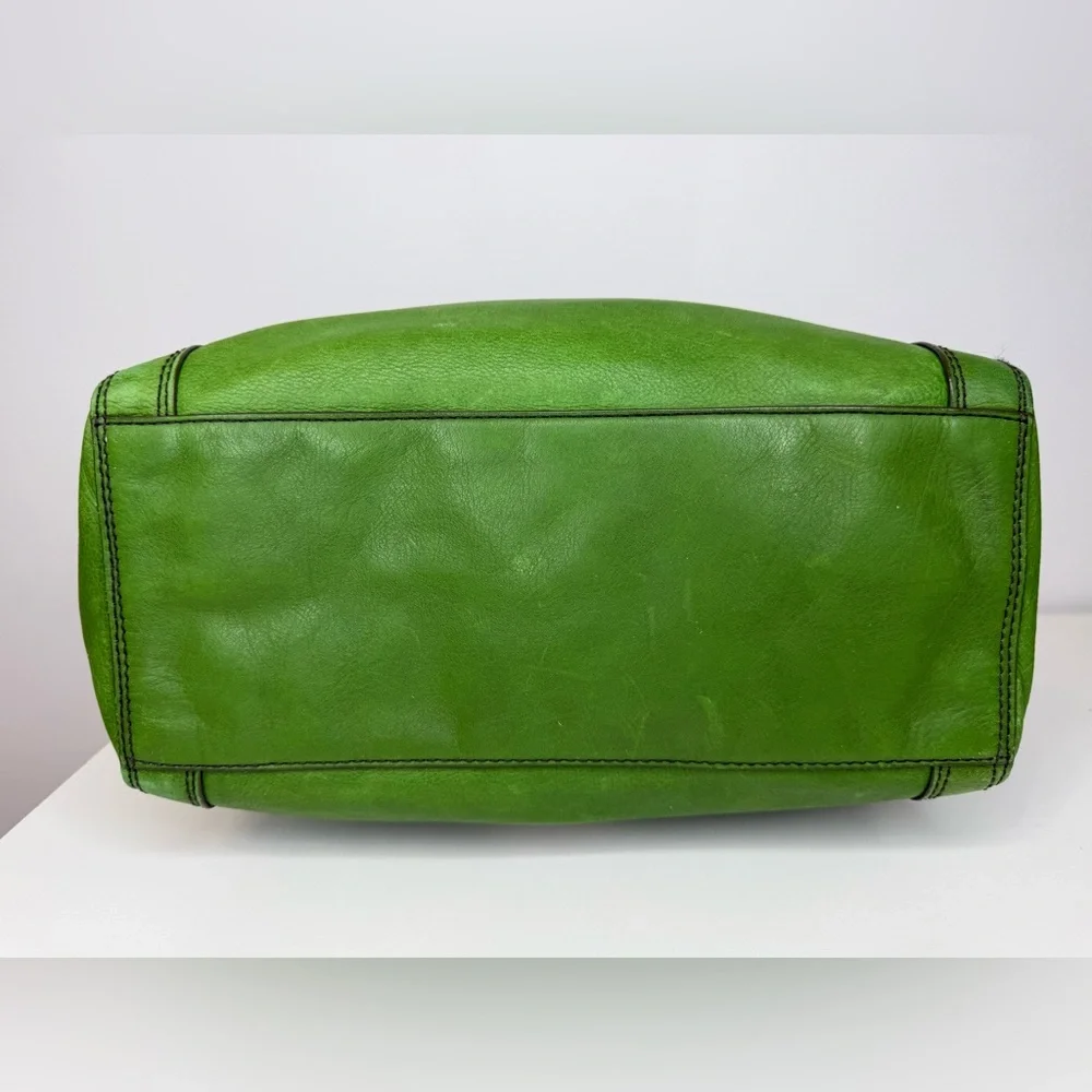Fossil Kelly Green Pebble Leather Marlow Satchel Bag Purse Top Zip Closure